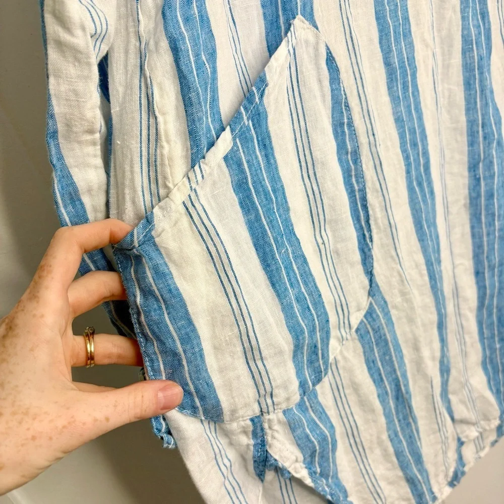 CP Shades Linen Tunic Dress Size XS White/Blue Stripes Classic Fall Staple Piece - Picture 4 of 7